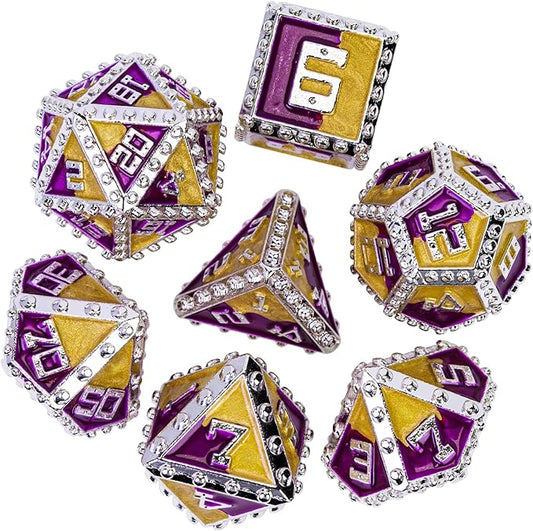 UDIXI Metal Dice Set, Metal DND Dice Set Rivet D&D Set for Dungeons and Dragons Role Playing Games (Purple Golden)