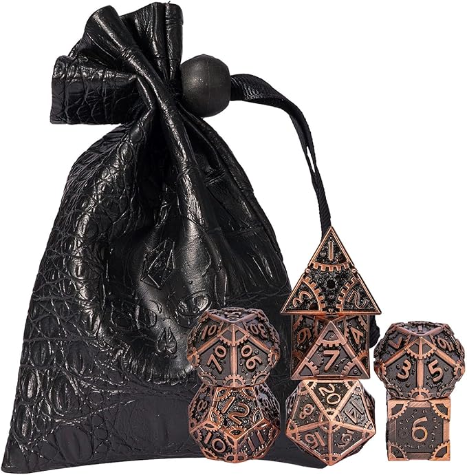 UDIXI Steampunk Metal Dice Set 7 Die Polyhedral DND Dice Set D&D Dice for Dungeons and Dragons Role Playing Game and Math Teaching (Ancient Copper)