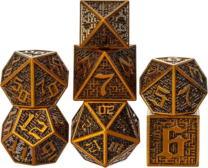 UDIXI Metal Dice Set D&D, 7 die DND Polyhedral Dice Set with Leather Pouch for RPG Dungeons and Dragons Role Playing Games TTRPG