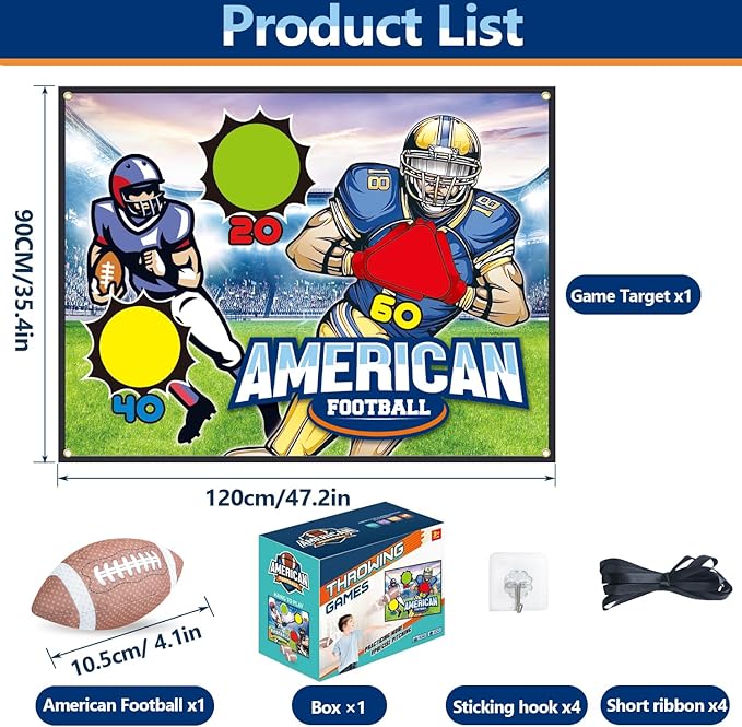 Football Toss Games Set - Backyard/Outdoor/Indoor Mini Throwing Target Toy with Sticky Goal for Football - Birthday Gift Toys for Kids