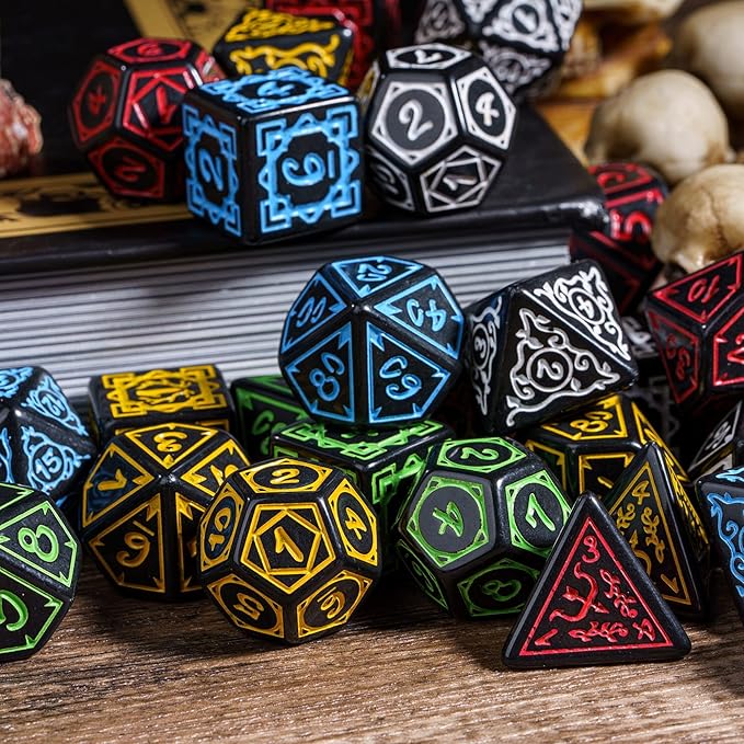 5 Sets DND Dice Druid Polyhedral Dice Set Druid(35pcs) with 1 Large Leather Bag, D&D Dice Set for Dungeons and Dragons, RPG, MTG Table Games (5Sets/35Pcs Druid Dice)