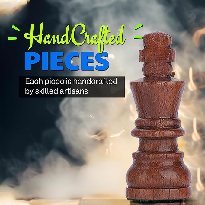 Ajuny Magnetic Travel Chess Set - Handcrafted Acacia Wood, Foldable Board with Elegant Storage Ages