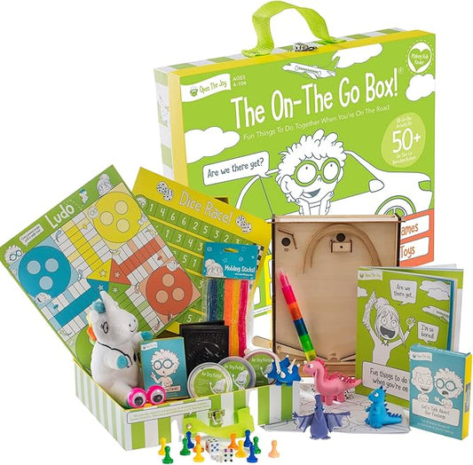 Open The Joy On The Go Box, Road Trip Travel Games Activity Box, Includes Card Games, Craft Kits, and Other 50+ Travel Activities for Kids and Family Ages 4+