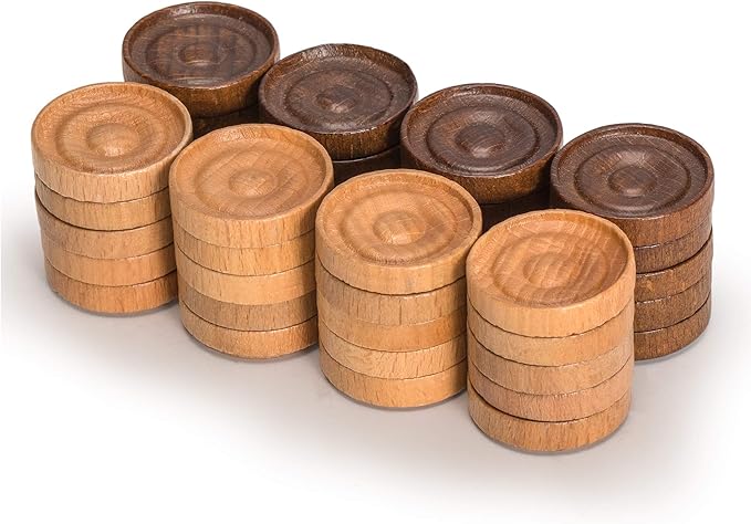 Husaria Wooden Italian Style Checker Pieces with Stackable Ridges and Drawstring Pouch, 40 Pieces
