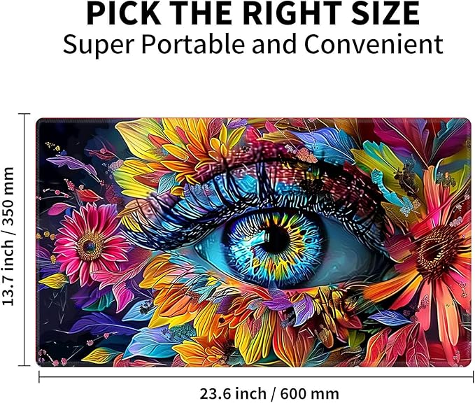 for MTG Playmat for Trading Card Games, Non-Slip Rubber Smooth Surface with Stitched Edges, Durable Desk Pad for Card Games, Custom Playmat Anime Playmat, A Cosmic Eye with Flowers