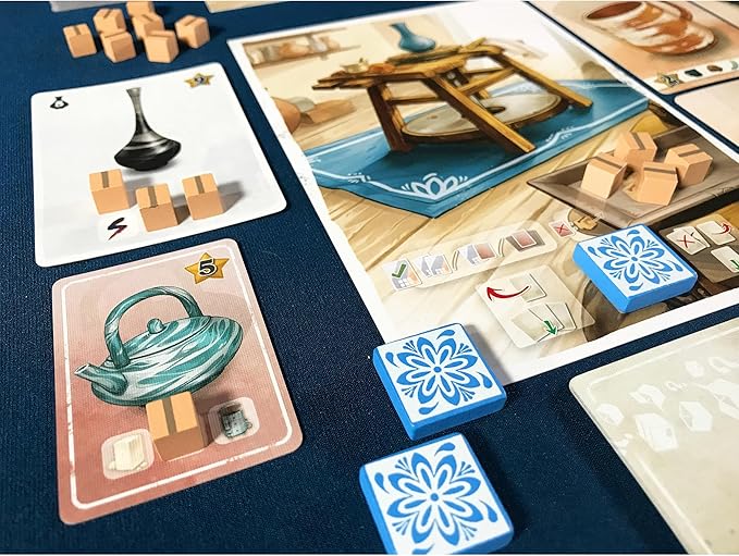 Pencil First Games: Sunrise at The Studio - Pottery Set Collection & Drafting Board Game, Cozy Small Box, Solo Mode, Ages 14+, 1-4 Players, 20 Min