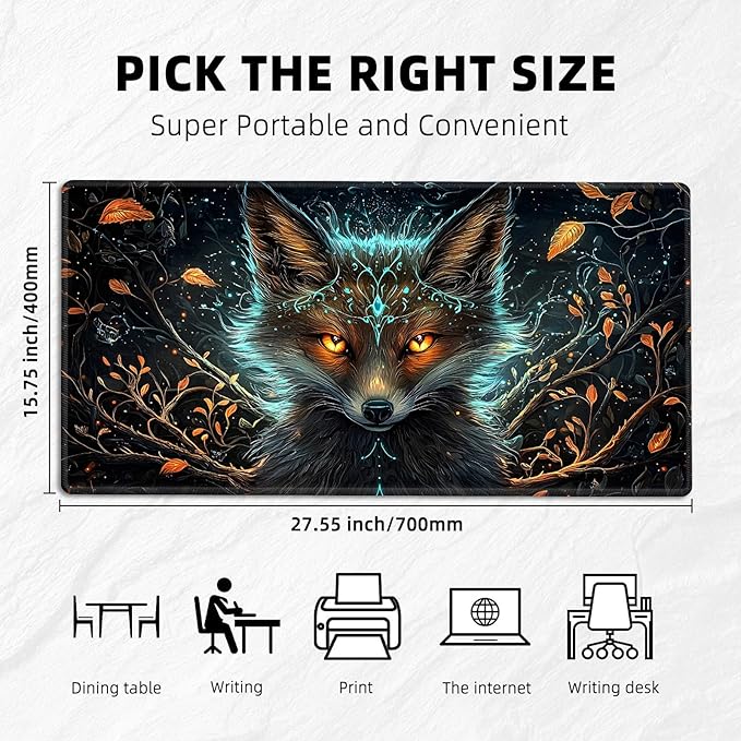MTG Playmat with Storage Bag, 27.55x15.75 inches, Non-Slip Beautiful Fox Desk Mat, Stitched Edges Game Mat, Rollable & Foldable Card Playmat