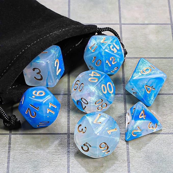 CiaraQ DND Polyhedral Dice Set with a Black Dice Bag for D&D RPG MTG Role Playing Table Games