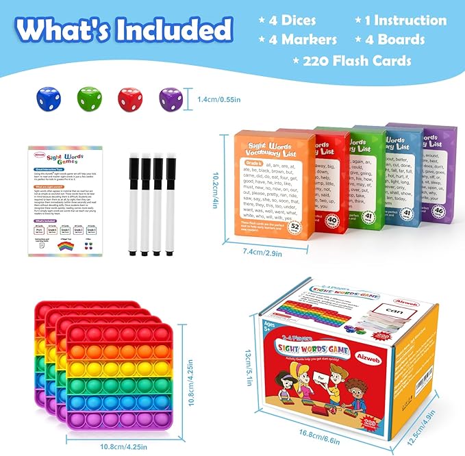 Aizweb Sight Word Game,Learn to Read Flash Card with Mat & Dice for Preschool Kindergarten 1st 2nd 3rd Grade,Educational Reading Learning Site Word for Kid Classroom Homeschool Supplies