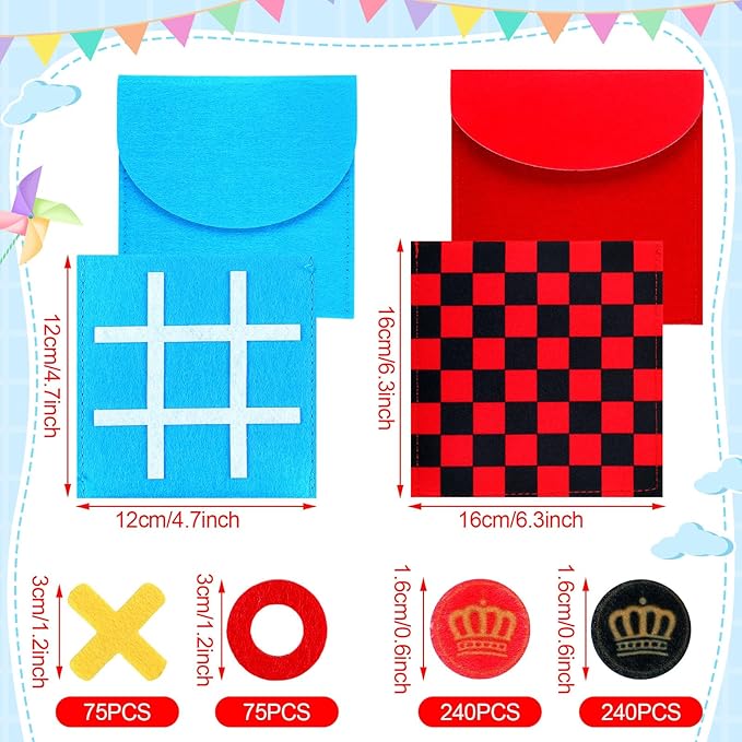 Liliful 30 Pack Tic Tac Toe Board Game 2 in 1 Checkers Game Sets Classic Educational Toy Tic Tac Toe Portable Felt with Storage Bag for Party Gifts Goodie Bag Stuffers Family Board, 2 Styles
