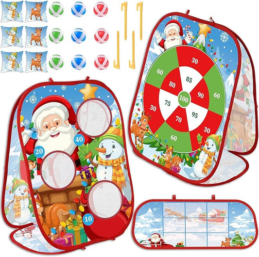 Christmas Bean Bag Toss Games Christmas Party Games Double Side Collapsible Cornhole Xmas Decoration Party Favors Supplies Yard Indoor Outdoor Toys Christmas Carnival Game