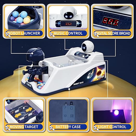 Joyrapt Space Fortress Shooting Games with Digital LED Score Board(Mini), Handheld Pinball Shooting Machine with Lights & Music, Christmas Toys Birthday Gifts for Kids Boys&Girls (Robot)
