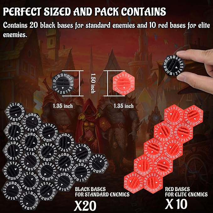 CZYY Standee Bases with Health Tracker and Status Token Slots Pack of 27 Plastic Hex Monster Stand Compatible with Gloomhaven and Frosthaven Board Game