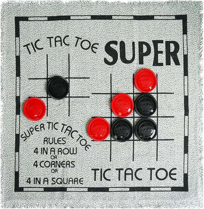 3-in-1 Vintage Giant Checkers and Tic Tac Toe Board Draughts Reversible Rug Game, Big Checker Floor Game Mat, Family Board Game, Lawn Game, BBQ Party Favor, Indoor and Outdoor