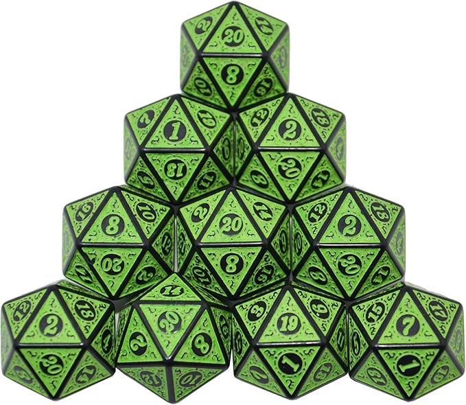 SmartDealsPro 10-Pack Retro 26mm Large 20 Sided Dice D20 Polyhedral Dice for DND RPG MTG Table Game(Retro Green)