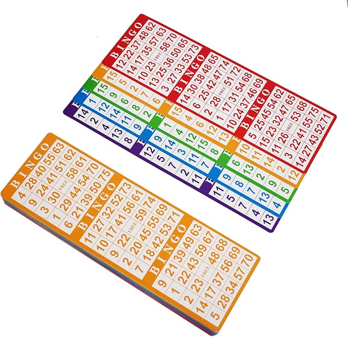 Yuanhe Bingo Paper Game Cards - 3 Cards - 100 Sheets in Mixed Colors