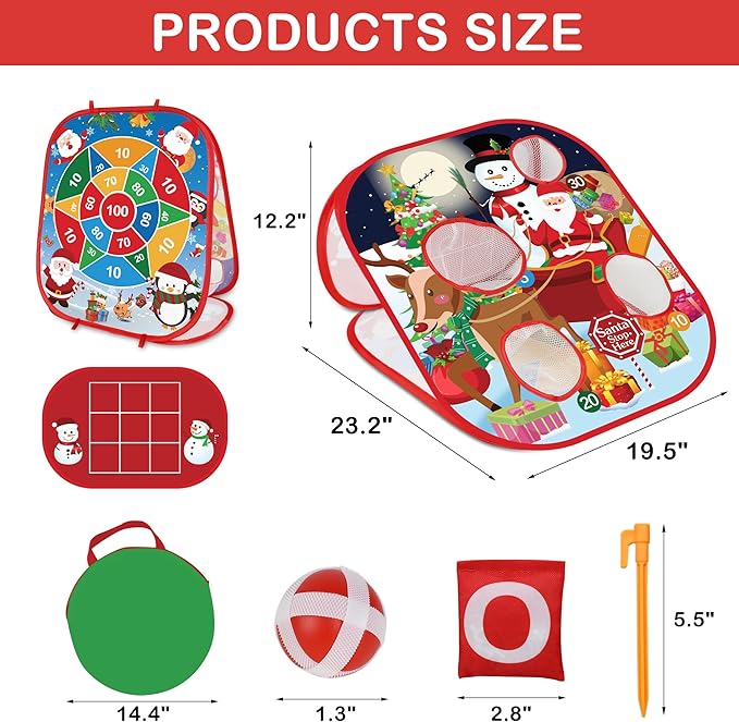 Christmas Bean Bag Toss Games for Kids Adults, Christmas Party Games for Families Outdoor Indoor Holiday Dart Board for Kids Carnival Games Toys Christmas Party Favors Gifts for Boys Girls Yard Games