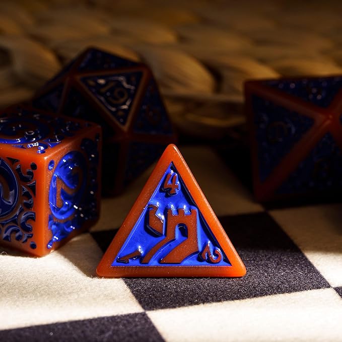 7-Die DND Dice Set New Pattern Polyhedral Dice Set with Leather Bag D&D Dice Set for Dungeons and Dragons RPG MTG Table Games(Brown Blue)