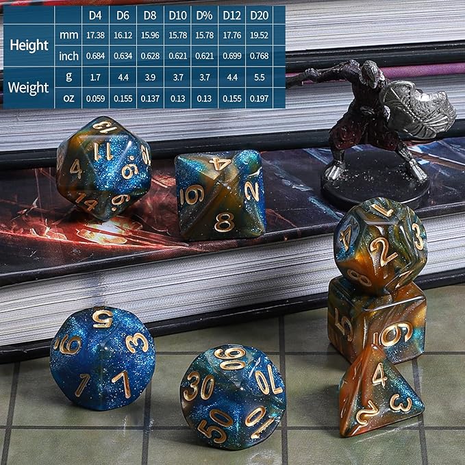 CiaraQ DND Polyhedral Dice Set with a Black Dice Bag for D&D RPG MTG Role Playing Table Games
