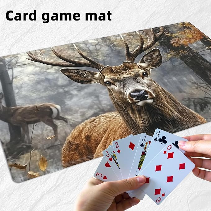 for MTG Playmat with Storage Bag, for TCG Playmat and Playing Card Mat for Magic Board Games, Non-Slip Realistic Deer Desk Mat, Stitched Edges Game Mat, Rollable & Foldable Card Playmat