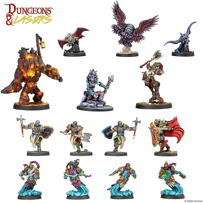 Dungeons & Lasers Deuslair Core DND Miniatures Set - 99 Models with Scenic Bases - 5E Compatible for use with D&D and Tabletop RPG Games - Unpainted and Unassembled - for Ages 14 Years +
