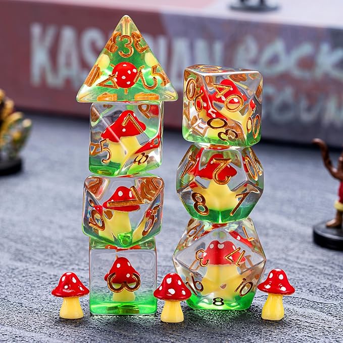 Mushroom Resin Dice Set,Polyhedral Dice Mushroom Inclusion Dice,RPG D&D Dice Set for Dungeons and Dragons MTG RPG Role Playing Games