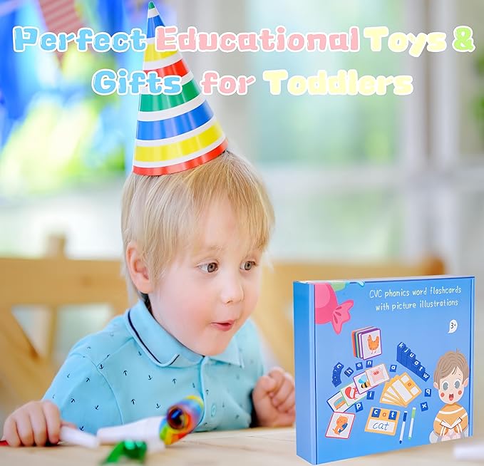 Wooden CVC Word Spelling Games, Preschool Kindergarten Learning Activities, Montessori Educational Toys for 3 4 5 6 Year Old Kids, Sight Words Flash Cards Writing Reading Letters Toy for Toddlers