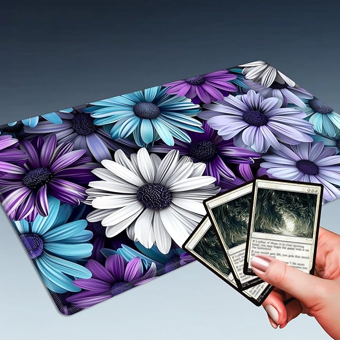 MTG Playmat Size 23.6x13.8in with Storage Bags Portable Playmat TCG and Board Game Mat for Cards Rubber Base Slip-Resistant Mousepad Desk Mat (Floral Daisy,No with Zone)