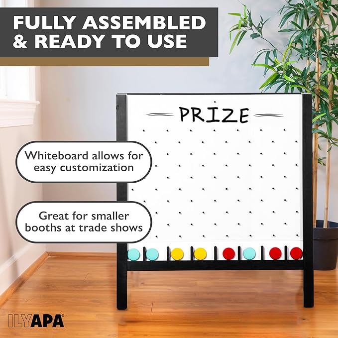 lyapa Large Portable Prize Drop Game - 41x27.5 Inch Double Sided Penny Drop Game for Events and Trade Show - Includes 16 Coin Drop, Wooden A-Frame Whiteboard Sign, Eraser & Token Storage Tote
