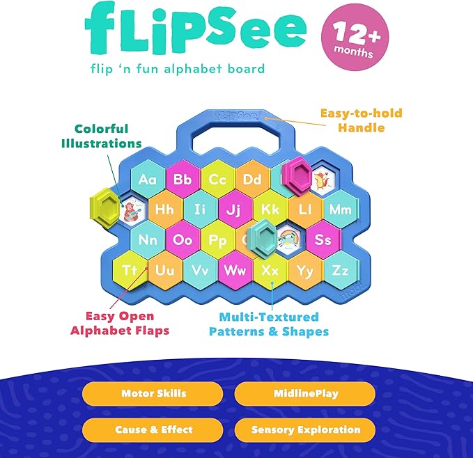 Mobi Flipsee Alphabet Learning Toy - Flip n' Fun Alphabet Board Toy, ABC Montessori Game for Kids, Colorful Letter Tiles Learning Games and Activity - for Ages 12 Months and Up (Pack of 1)
