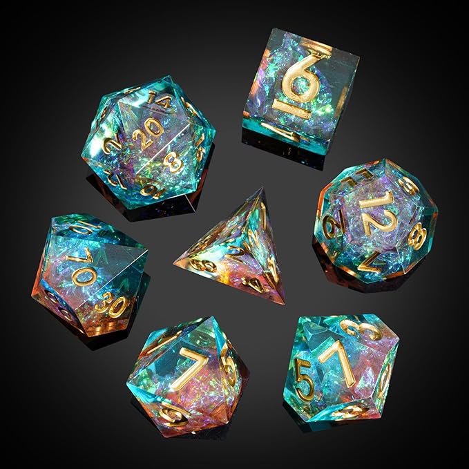 7PCS DND Dice Set,Handmade Sharp Edge Dice Set D&D RPG Polyhedral Die,for Dungeons and Dragons TTRPG Games Roleplaying Games Pathfinder,with Gift Box(Blue with Brown)