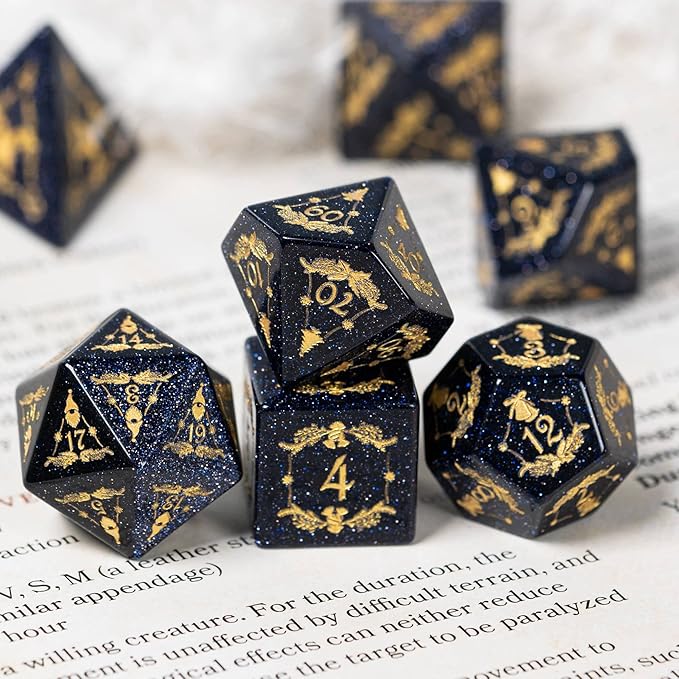 UDIXI Christmas Gemstone Dice Set, 7PCS Crystal DND Dice for Dungeons and Dragons, Handmade Stone Dice for Table Games (Blue Sandstone)