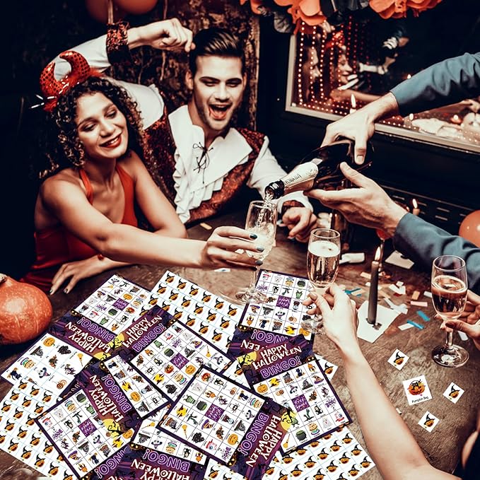 Halloween Bingo Game Cards for Adults, 24 Players Halloween Bingo Game Halloween Bingo Cards Halloween Party Games for School Office Classroom Family Activities Halloween Party Supplies