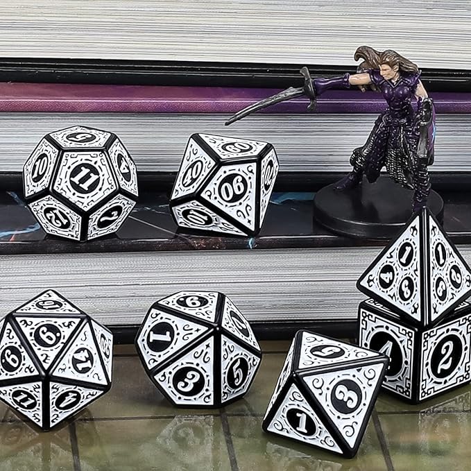 CiaraQ DND Polyhedral Dice Set for Dungeons and Dragons RPG MTG Role Playing Table Games-with 1 Dice Pouch (White Engraved Dice)