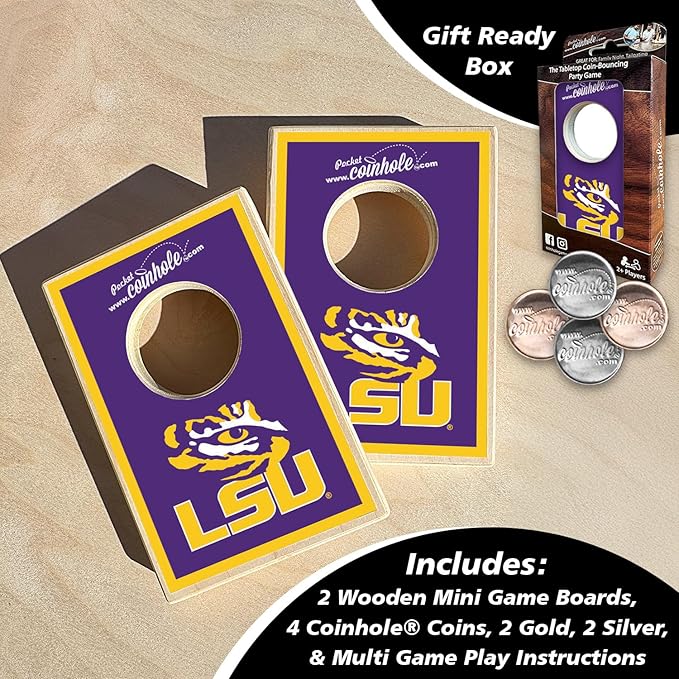 Tabletop Cornhole Game Set | Officially Licensed College Mini Football Cornhole Board Game | Includes Coins