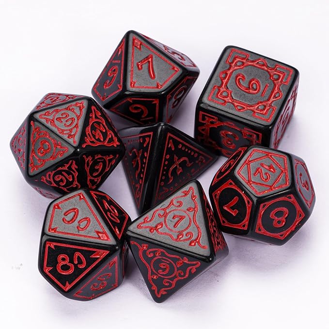 DND Dice Set -D&D Polyhedral Dice (7 Pcs) Druid Dice with Leather Dice Bag for Dungeons and Dragons Role Playing Dice Games RPGs(Druid - Black Red)