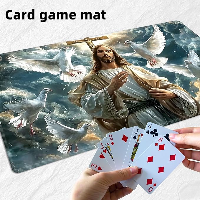 for MTG Playmat with Storage Bags, Card Playmat for TCG Card Playing Game,Rollable & Foldable for PTCG and Board Game Mat for Cards,Non-Slip Jesus Desk Mat for Home Office