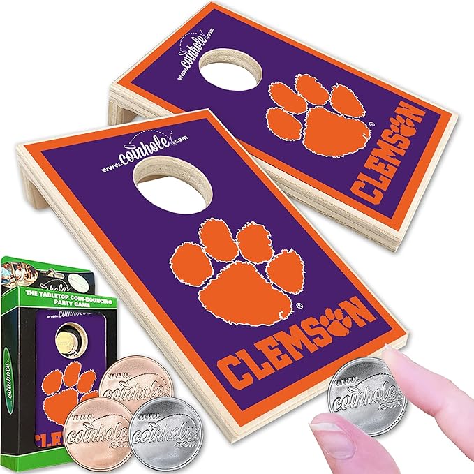 Tabletop Cornhole Game Set | Officially Licensed College Mini Football Cornhole Board Game | Includes Coins