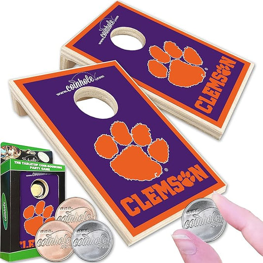 Tabletop Cornhole Game Set | Officially Licensed College Mini Football Cornhole Board Game | Includes Coins