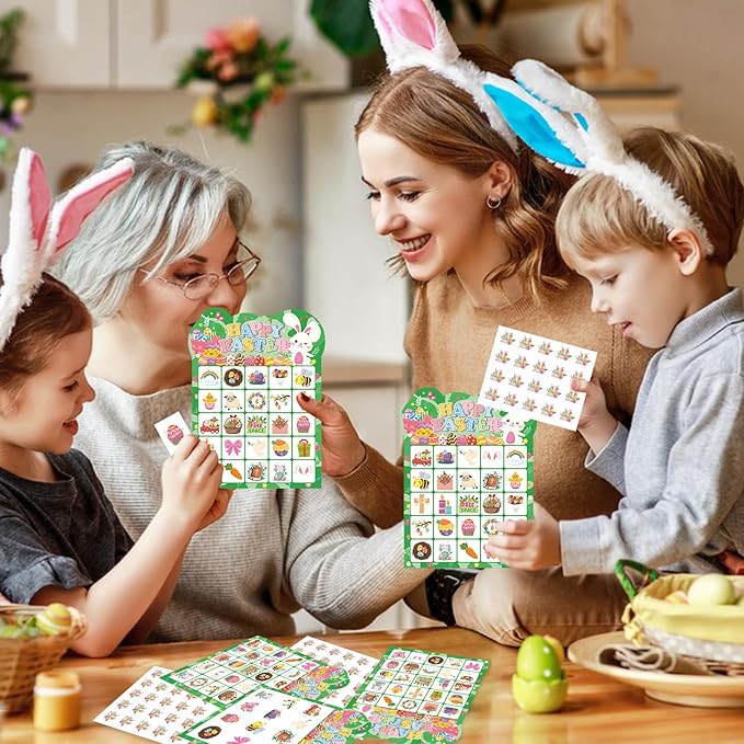 Easter Bingo Games, 24 Players Easter Bingo Cards for School Classroom Family Holiday Party Activities