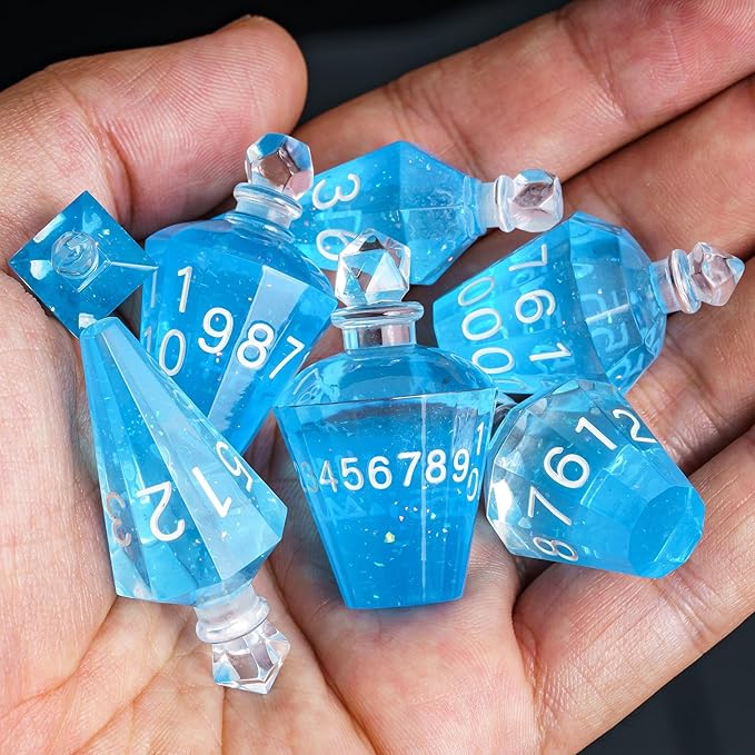 7PCS Potion DND Dice Set,Transparent Sharp Edge Die Set D&D RPG Polyhedral Die,for Dungeons & Dragons, Pathfinder, and TTRPG Roleplaying Games (Blue)