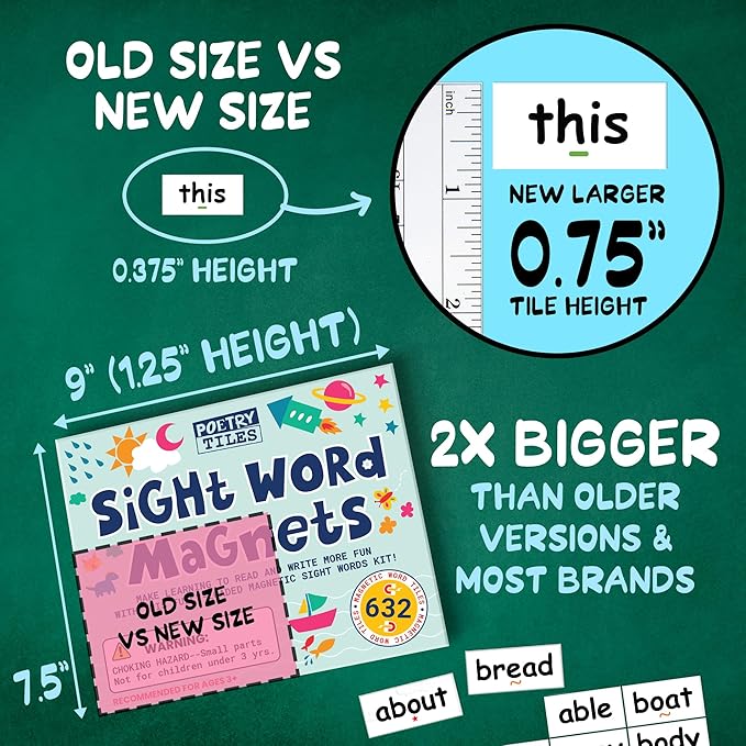 – Sight Word Magnets for Fridge – 632 pc Home School Essentials – Magnetic Sentence Building for Kids - Big .75" Tall Magnet Words – Fun Reading Learning Games for Children Ages 5-7