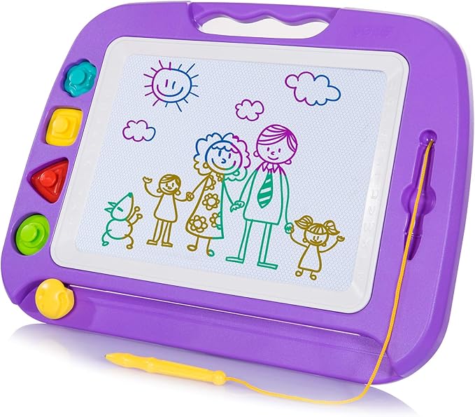 SGILE Large Magnetic Drawing Board - 4 Colors 16×13in Writing Painting Doodle Pad with 4 Stamps for Toddlers, Learning Educational Toy Etch Sketch Gift for 36+ Month Kids Girls Boys, Purple