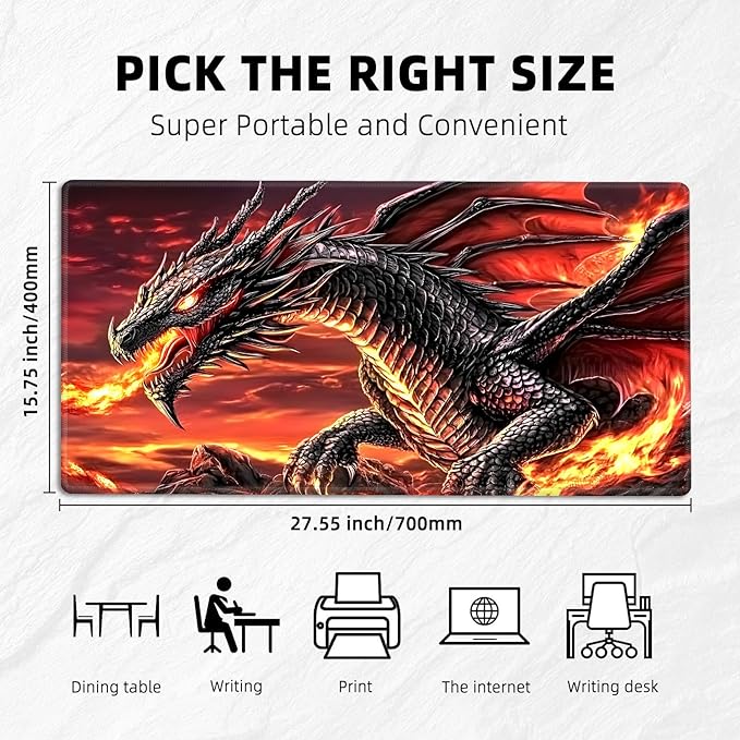 for MTG Playmat with Storage Bag, for TCG Playmat and Playing Card Mat for Magic Board Games, Non-Slip Fire Dragon Desk Mat, Stitched Edges Game Mat, Rollable & Foldable Card Playmat