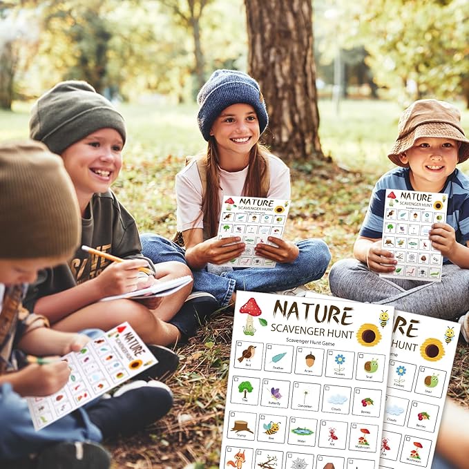 Hoolerry 30 Pcs Nature Scavenger Hunt for Kids Road Trip Game Car Scavenger Hunt Cards Travel Activities Camping Games Outdoor Indoor Seek Activity for Kids Adults(Nature)