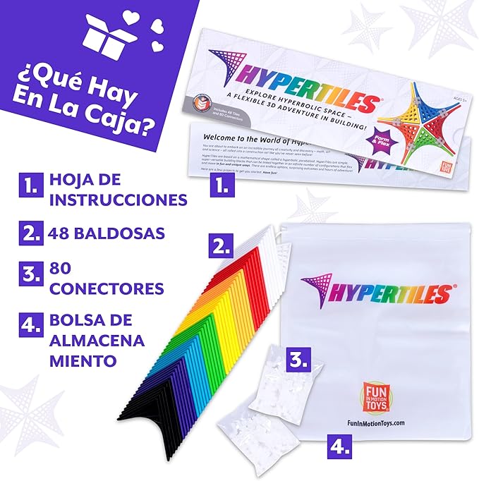HyperTiles Hyperbolic Building Toy - 3" x 3" STEM Educational 3-Dimensional Adventure: 48 Tiles & 80 Connectors for Logic & Creativity - Infinite Shapes that Flex and Hinge - by Fun In Motion Toys