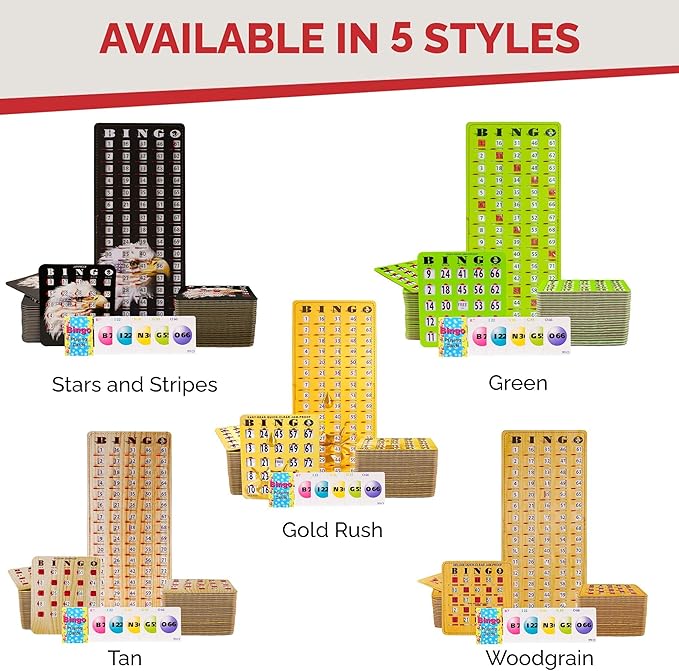 MR CHIPS Jam-Proof Bingo Cards with Sliding Windows, 50 Reusable Shutter Cards, 75 Calling Cards 1 Master Board in Star and Strips Style