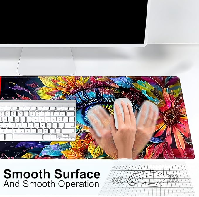 for MTG Playmat for Trading Card Games, Non-Slip Rubber Smooth Surface with Stitched Edges, Durable Desk Pad for Card Games, Custom Playmat Anime Playmat, A Cosmic Eye with Flowers