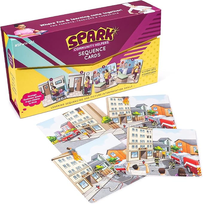 SPARK INNOVATIONS Kids Story Cards Sequence Game Large Storytelling and Sequencing Cards. Community Helper Stories for Sentence Building Educational Picture Card Games