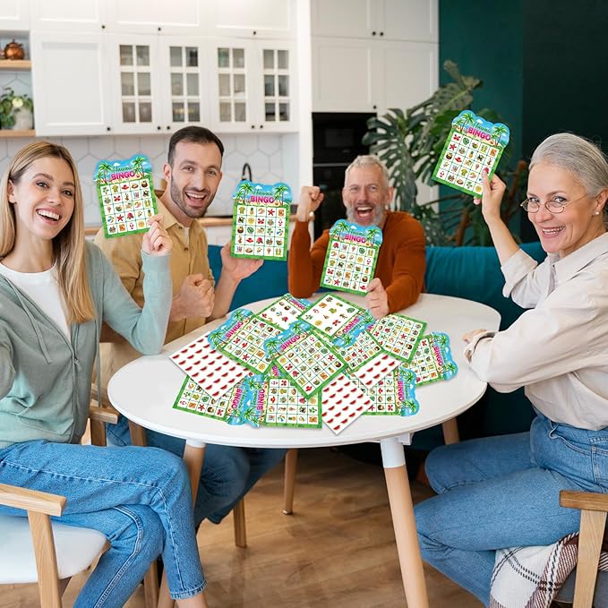 Summer Bingo Game Cards for Kids Adults, 24 Players Tropical Hawaiian Bingo Cards for School Classroom Family Activities Summer Party Favors Supplies